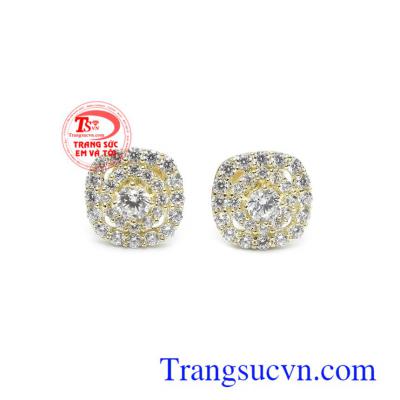 Hoa tai vàng 10k đính đá xinh xắn kiểu dáng thời trang, tinh tế và quý phái