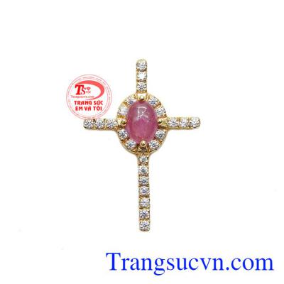 Mặt dây thánh giá sapphire hồng