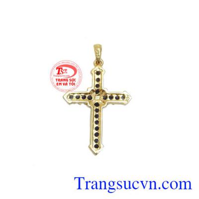 Mặt dây thánh giá sapphire tinh tế được chế tác từ vàng tây 14k và sapphire thiên nhiên.