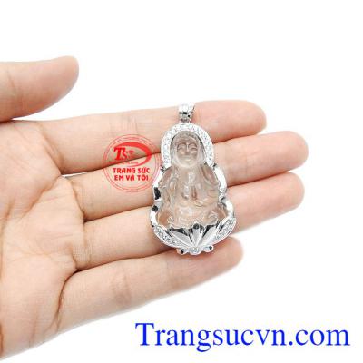 Mặt dây phật bà thạch anh trắng