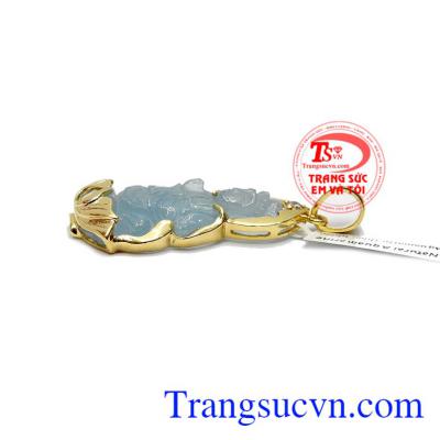 Mặt dây chuyền phật bà đá aquamarin được bọc vàng 14k, bảo hành 12 tháng, giao hàng nhanh trên toàn quốc