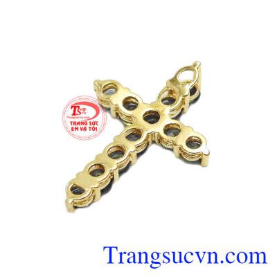 Mặt thánh giá sapphire đẹp được chế tác từ vàng tây 14k và sapphire thiên nhiên.