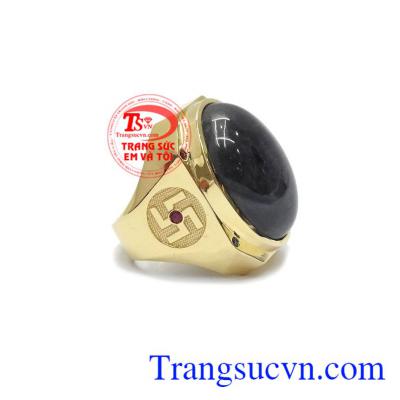 Nhẫn nam vàng gắn đá quý Sapphire thiên nhiên dành cho nam, đeo hợp thời trang và sang trọng
