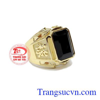 Nhẫn nam vàng gắn đá quý Sapphire thiên nhiên dành cho nam, đeo hợp thời trang và sang trọng
