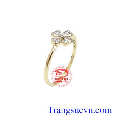 Nhẫn nữ Korea 10k may mắn nhập kiểu cỏ bốn lá tinh tế, thời trang và sang trọng