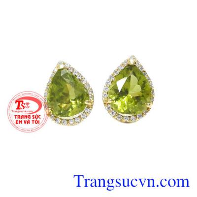 Hoa tai peridot may mắn là sản phẩm hoa tai vàng tây 14k đẹp, có gắn đá peridot thiên nhiên, đẹp