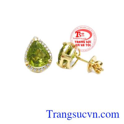Hoa tai vàng tây bọc đá quý peridot, thiết kế tinh tế sang trọng