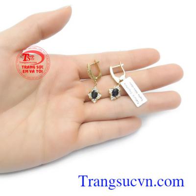 Hoa tai vàng gắn đá Sapphire uy tín, chất lượng, bảo hành 12 tháng