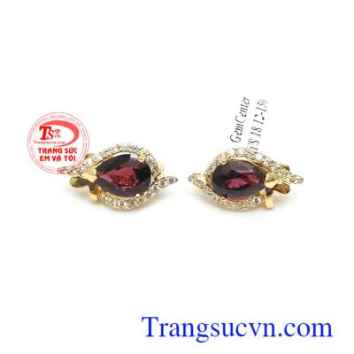 Hoa tai Granat vàng 14k thịnh vượng