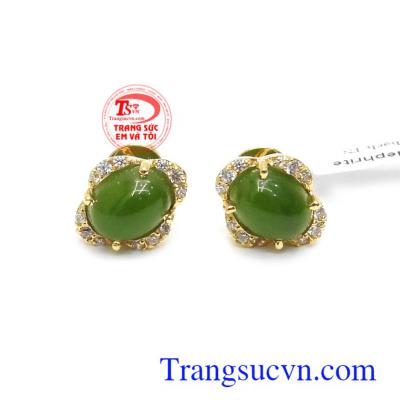 Hoa tai ngọc bích bình an vàng 14k sang trọng tinh tế và thời trang
