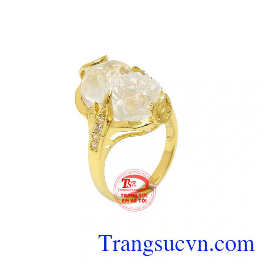 Nhẫn nữ tỳ hưu thạch anh trắng thiên nhiên
