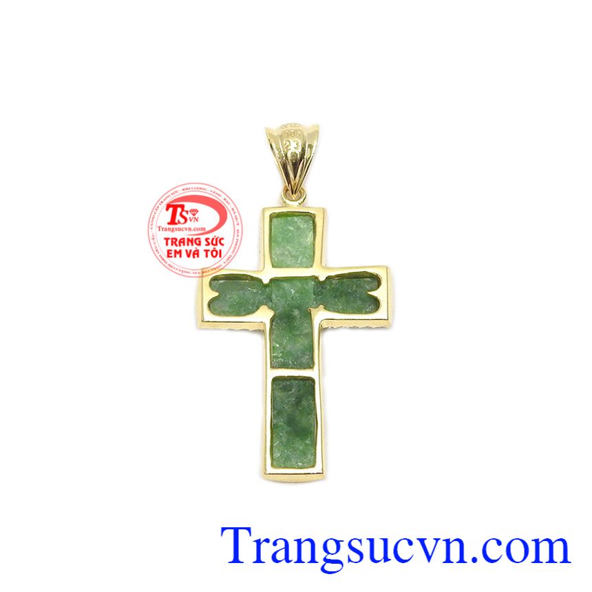 Mặt dây thánh giá đức tin được chế tác từ vàng tây 14k và ngọc cẩm thạch thiên nhiên.