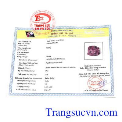 Giấy kiểm định từ trung tâm ngọc học