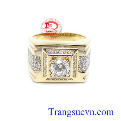 Nhẫn nam vàng 10k đính đá tinh tế, thời trang