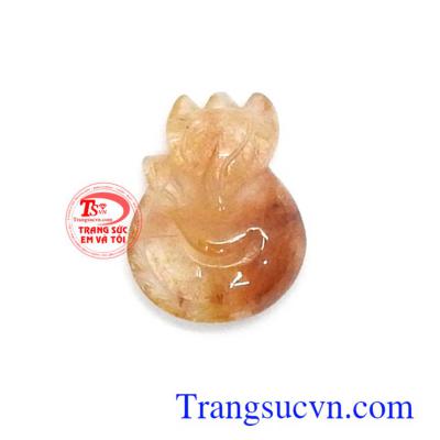 Mặt hồ ly thạch anh tóc tài lộc chạm khắc đẹp, chế tác bằng đá thạch anh tóc cao cấp