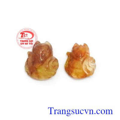 Hồ ly thạch anh tóc thiên nhiên chạm khắc đẹp, chất lượng đá đảm bảo