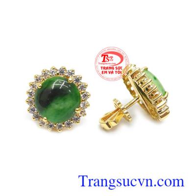 Hoa tai vàng Jadeite tài lộc 14k đeo hợp thời trang và phong thủy