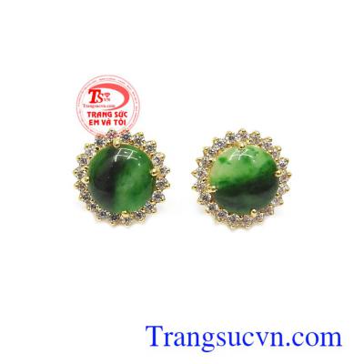 Hoa tai vàng Jadeite tài lộc 14k chế tác công nghệ cao, kiểu dáng đẹp, gắn ngọc cẩm thạch thiên nhiên