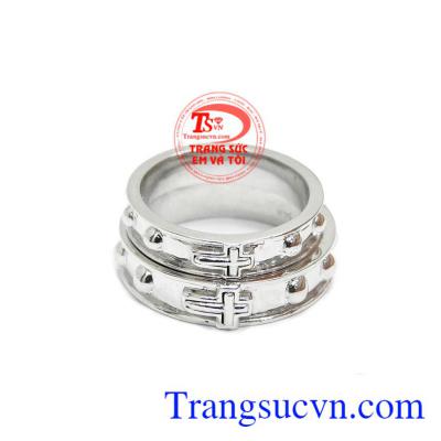 Nhẫn đôi tràng hạt vàng trắng 14k, bảo hàng 12 tháng, giao hàng nhanh trên toàn quốc
