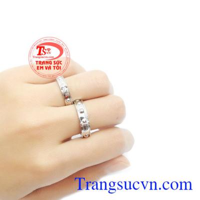 Nhẫn đôi tràng hạt vàng trắng