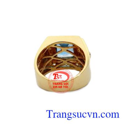 Nhẫn vàng gắn đá chủ Topaz thiên nhiên, Nhẫn nam vàng đảm bảo chất lượng Uy tín, Đeo hợp phong thủy