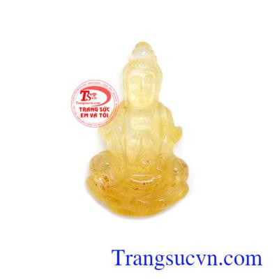 Mặt phật bà thạch anh tóc may mắn chạm khắc đẹp, chất lượng cao