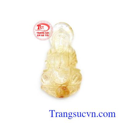 Phật Bà thạch anh tóc hưng thịnh chạm khắc tinh xảo, sắc nét, mặt dây thạch anh tóc thiên nhiên