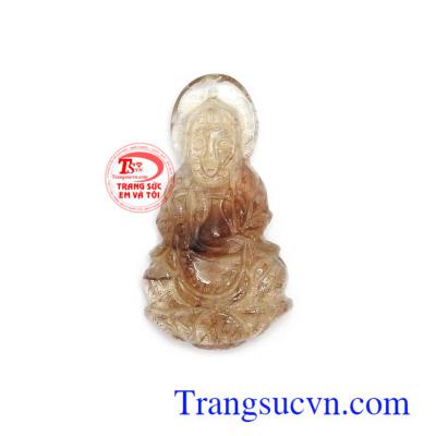 Phật Bà thạch anh tóc tài lộc chạm khắc tinh xảo, sắc nét, đeo sang trọng, tinh tế và phong thủy, thạch anh tóc thiên nhiên