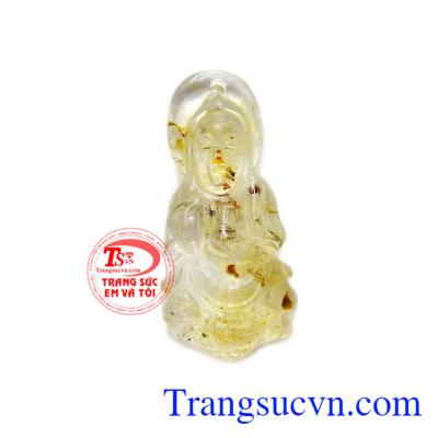 Mặt phật quan âm thông thái được chế tác từ đá thạch anh tóc vàng