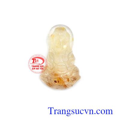 Mặt dây phật Quan Âm chiêu tài thạch anh tóc thiên nhiên bền đẹp, chất lượng, thạch anh tóc thiên nhiên