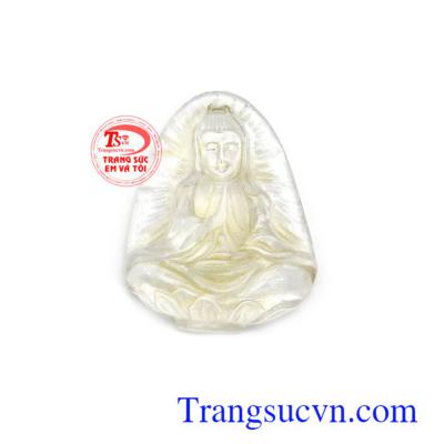 Mặt Phật quan âm thạch anh may mắn chạm khắc tinh xảo, phù hợp bọc vàng làm mặt dây chuyền thời trang, sang trọng, thạch anh thiên nhiên, mặt dây thạch anh