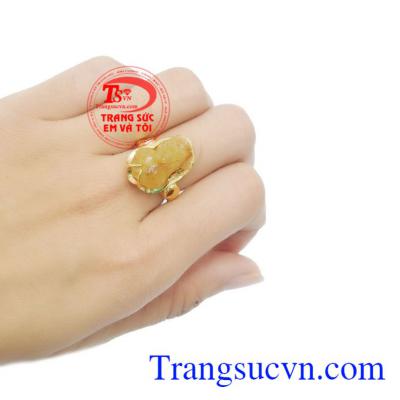 Nhẫn vàng 10k gắn đá thạch anh tóc vàng, Nhẫn Nữ vàng đảm bảo chất lượng Uy tín, Đeo hợp phong thủy