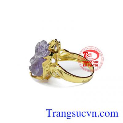 Nhẫn vàng 10k gắn đá thạch anh tím, Nhẫn Nữ vàng đảm bảo chất lượng Uy tín, Đeo hợp phong thủy
