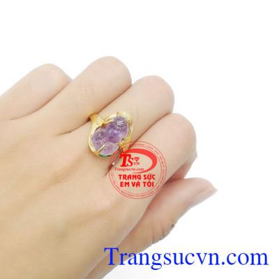 Nhẫn vàng 10k gắn đá thạch anh tím, Nhẫn Nữ vàng đảm bảo chất lượng Uy tín, Đeo hợp phong thủy