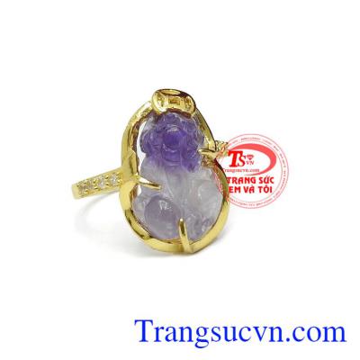 Nhẫn vàng 10k gắn đá thạch anh tím, Nhẫn Nữ vàng đảm bảo chất lượng Uy tín, Đeo hợp phong thủy
