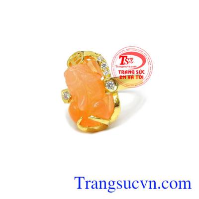 Nhẫn vàng 10k gắn đá mã não thiên nhiên, Nhẫn Nữ vàng đảm bảo chất lượng Uy tín, Đeo hợp phong thủy