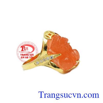 Nhẫn vàng 10k gắn đá mã não thiên nhiên, Nhẫn Nữ vàng đảm bảo chất lượng Uy tín, Đeo hợp phong thủy