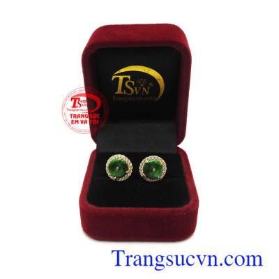 Hoa tai vàng gắn Jadeite bền đẹp, sang trọng