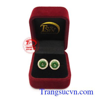 Hoa tai vàng gắn ngọc cẩm thạch tinh xảo