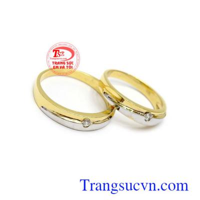 Nhẫn cưới vàng tình yêu son sắc vàng tây 18k thời trang, sang trọng