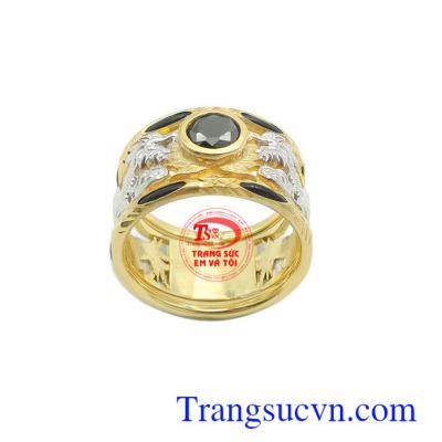 Nhẫn nam 10k rồng vàng hưng thịnh đính đá tôn lên nét cá tính, mạnh mẽ và phong cách riêng cho phái mạnh