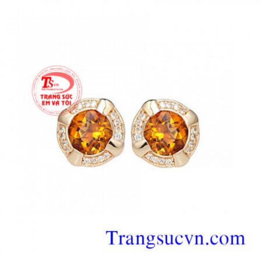 Hoa tai đá Citrine vàng tây 14k