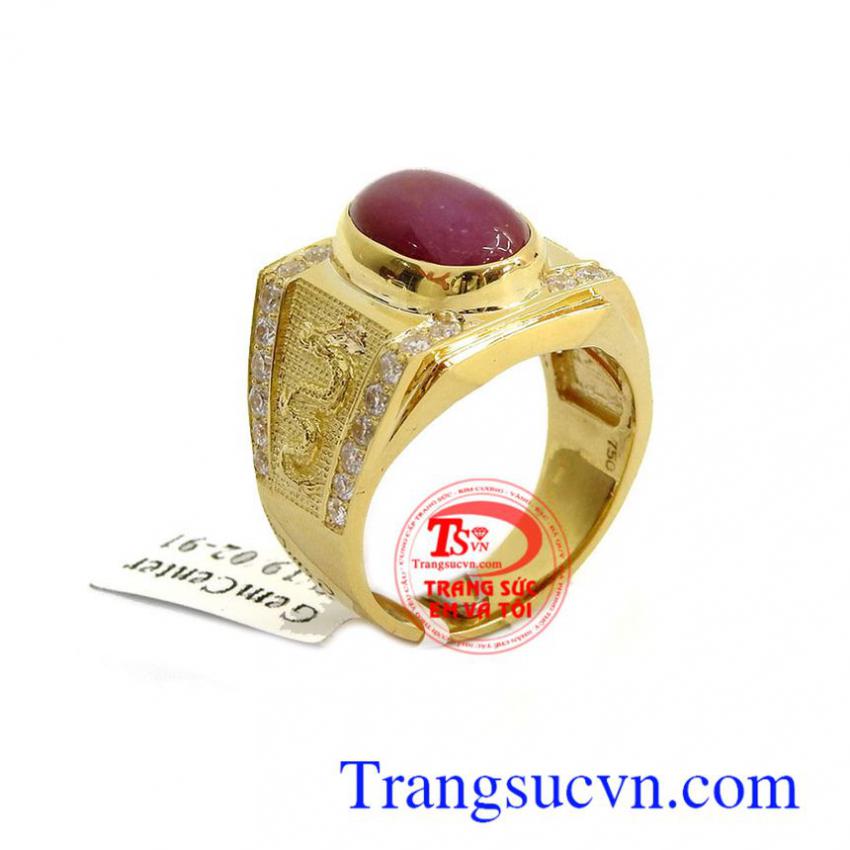 Nhẫn nam 18k đá ruby sao thiên nhiên