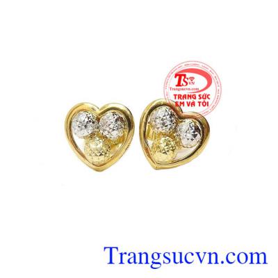 Hoa tai trái tim vàng 10k được chế tác theo công nghệ Italy