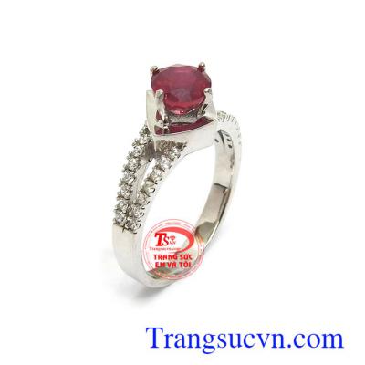 Nhẫn nữ Ruby tài lộc may mắn vàng 10k kiểu dáng đẹp, tinh xảo, gắn đá Ruby thiên nhiên cao cấp