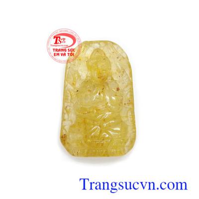 Phật bản mệnh thạch anh tóc tuổi Tý Thiên Thủ Thiên Nhãn chạm khắc đẹp, chất lượng đá cao cấp, phù hợp làm mặt dây chuyền đeo thời trang và phong thủy