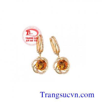 Bông tai đá thạch anh vàng Hoa tai vàng đá vàng đeo hợp thời trang, chất lượng hoa tai vàng đảm bảo uy tín hàng đầu việt nam
