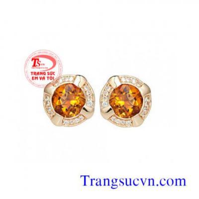 Hoa tai đá Citrine vàng tây 14k