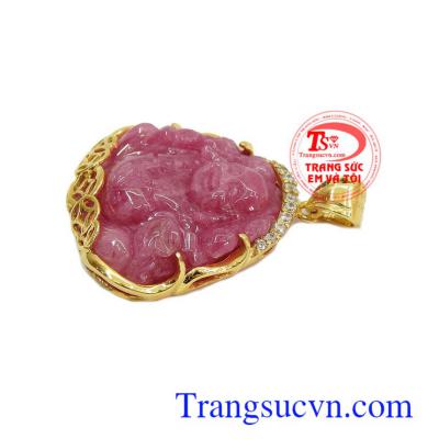 Sản phẩm có giấy kiểm định đá quý, bảo hành uy tín, giao hàng toàn quốc, Mặt phật di lặc ruby vàng 18k