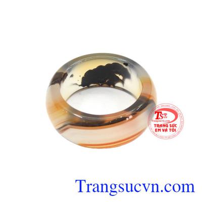 Nhẫn mã não cam pha đen chế tác từ đá mã não thiên nhiên